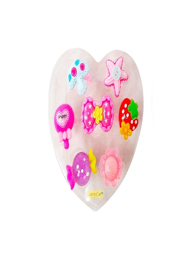 JAPSI Pack of 7 Pcs Cute Plastic Finger Rings Set for Girls |Pretend Play Dress up Jewellery (1 Box, 7 Pcs) Soft Hands Playing Toy Rings |Suitable For Age 2-8 Years Plastic Ring Set - Image 2
